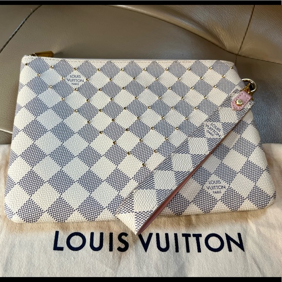 Louis Vuitton Rose Ballerine and Damier Azur Studded City Pouch